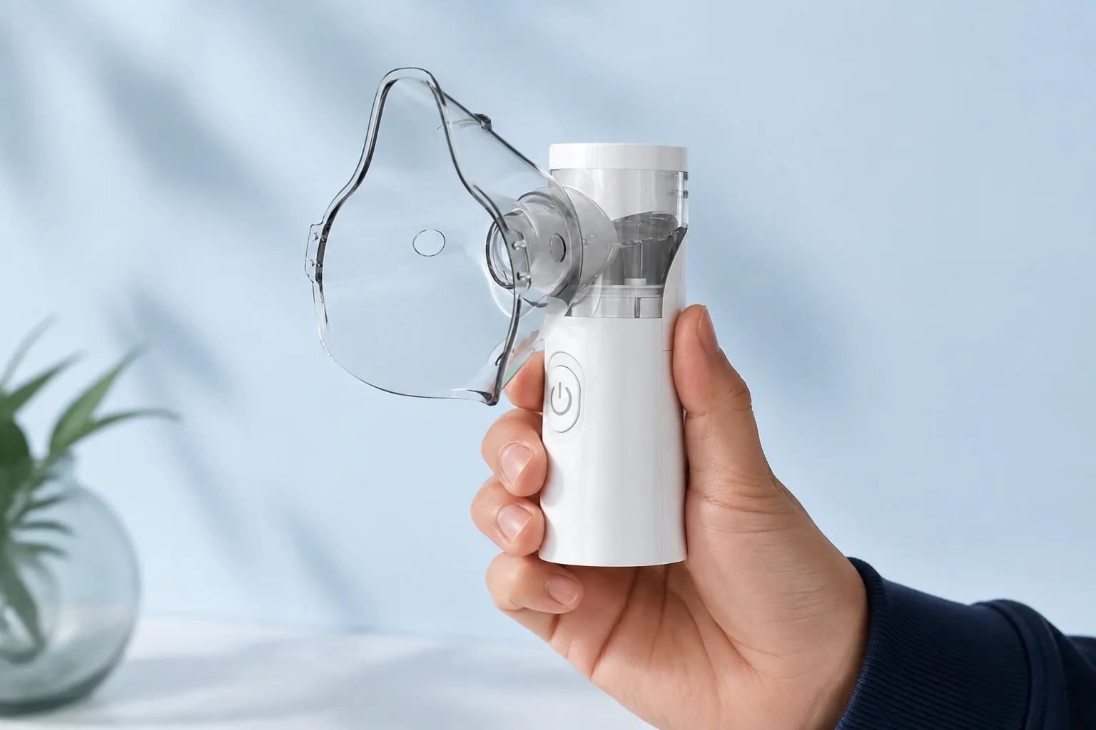 Nebu Ease held in an adult hand; digitally created product visualization, not a measured size reference